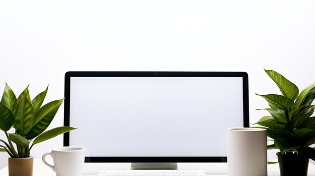 Photo bureau de bureau blanc avec lunettes, clavier d'ordinateur portable et autres fournitures de bureau
