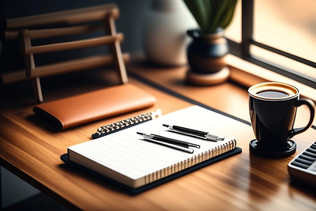 Bureau avec café et ordinateur portable