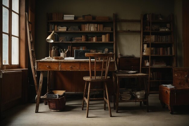 Bureau avec chaise et échelle