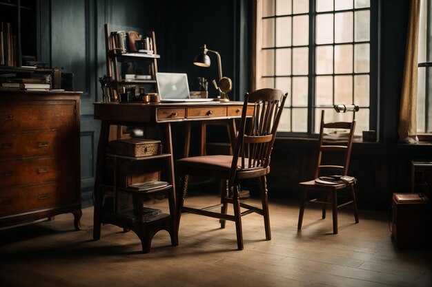 Bureau avec chaise et échelle