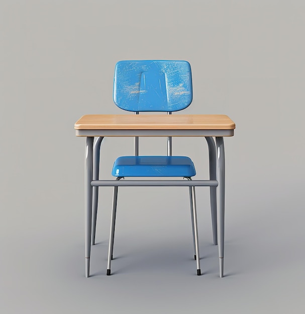 Photo bureau et chaise d'école modernes en bleu et beige isolés sur un fond clair meubles éducatifs pour les élèves