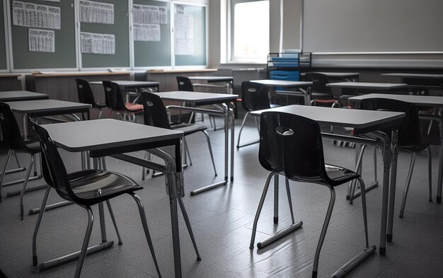 Bureau et chaises en classe IA IA générative