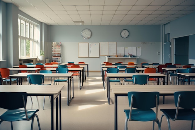 Bureau et chaises en classe