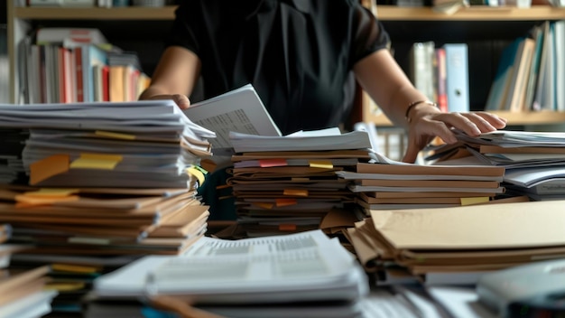 Un bureau chaotique chargé de piles de papiers