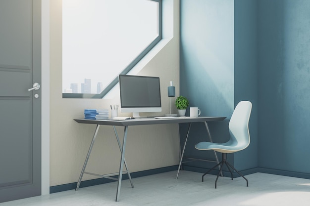Bureau contemporain avec ordinateur sur table