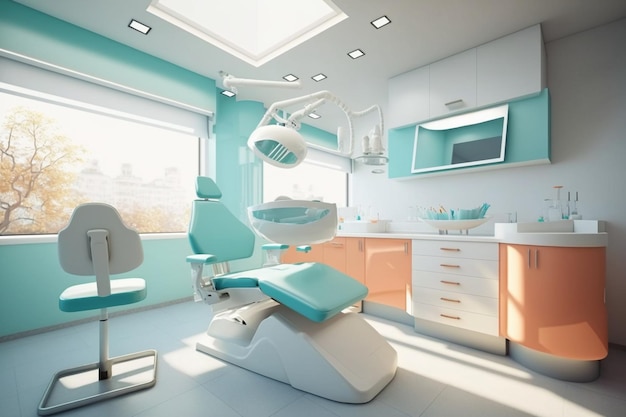 Bureau de dentistes aux couleurs vives avec lavabo ai génératif