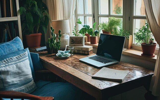 Bureau à domicile bien rangé avec des touches de bien-être