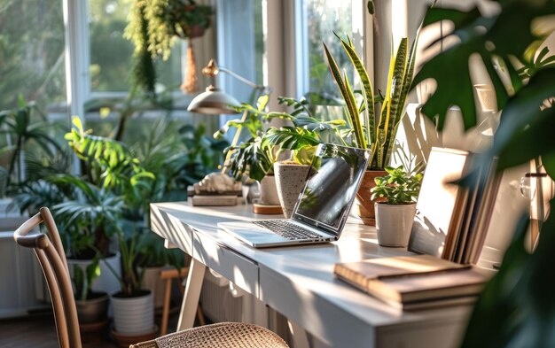 Bureau à domicile bien rangé avec des touches de bien-être