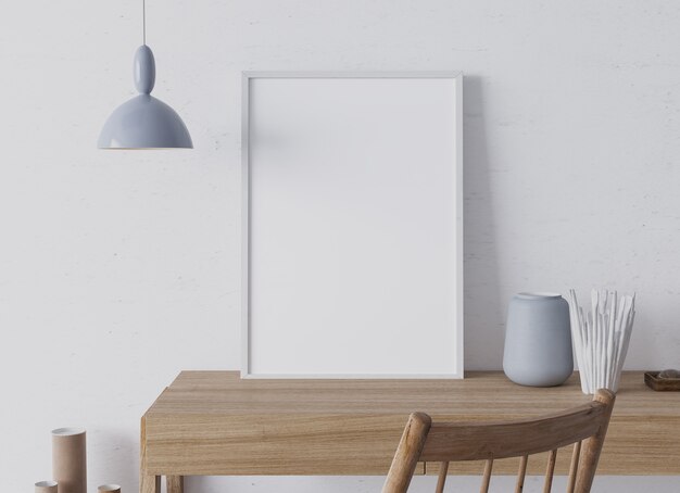 Bureau à domicile en bois avec cadre blanc