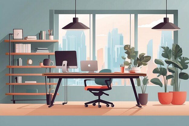 Un bureau à domicile avec un bureau à double usage pour rester actif tout en travaillant Illustration vectorielle