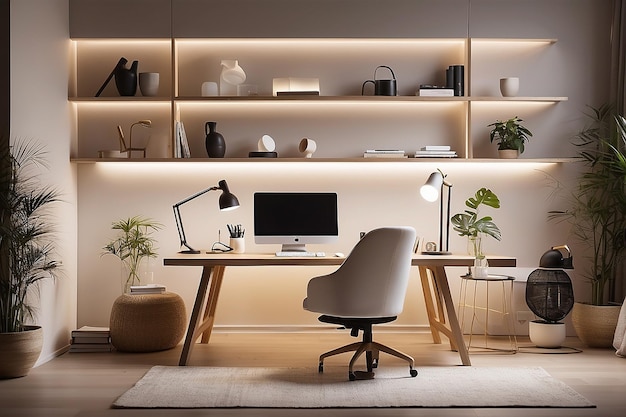 Un bureau à domicile avec un éclairage réglable pour créer différentes humeurs tout au long de la journée