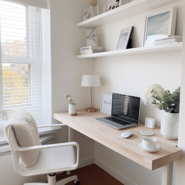 Bureau à domicile minimaliste avec bureau blanc