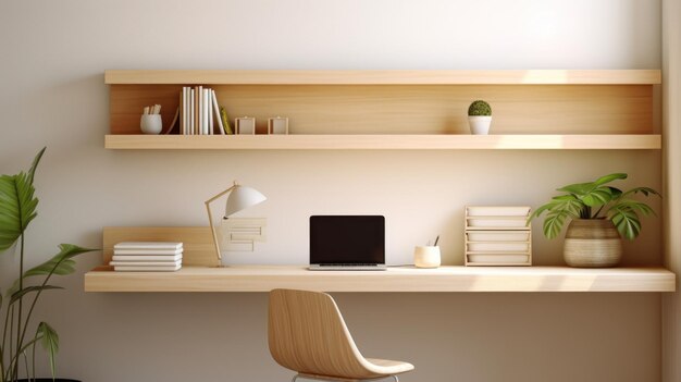 Bureau à domicile minimaliste confortable avec bureau en chêne clair