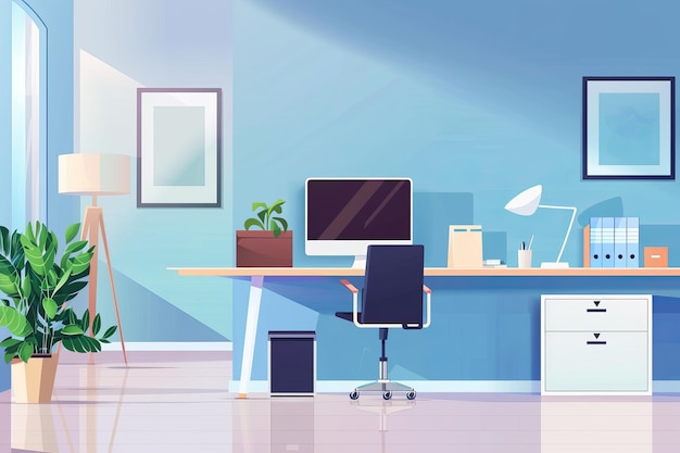 Un bureau à domicile moderne avec un bureau d'ordinateur et une chaise confortable pendant la journée