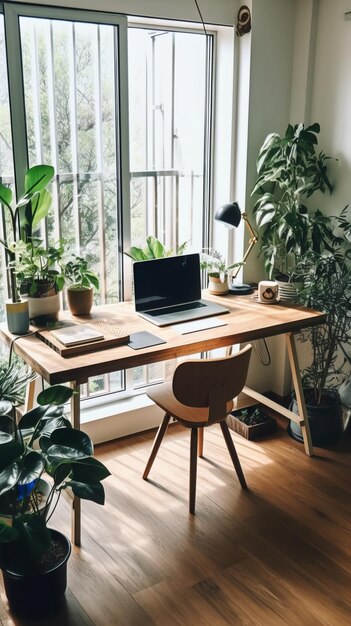 Bureau à domicile moderne avec lumière naturelle abondante