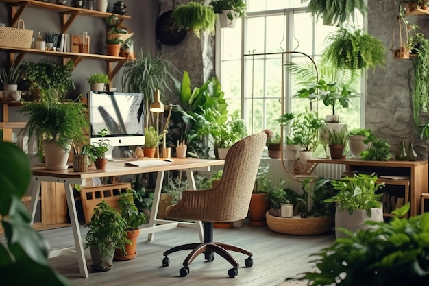 Bureau à domicile moderne avec des plantes vertes