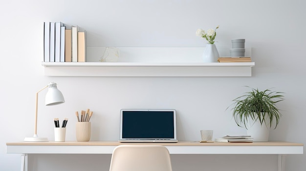 de Bureau à domicile paisible avec un éclairage doux et des outils de travail à distance