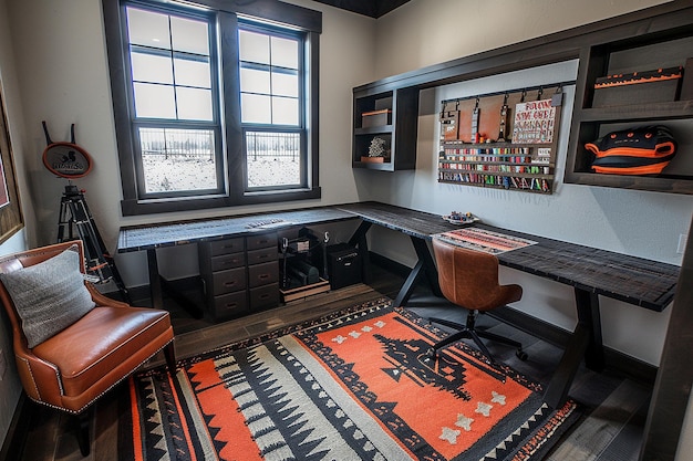 Bureau à domicile avec une table d'artisanat intégrée et un rangement pour les loisirs