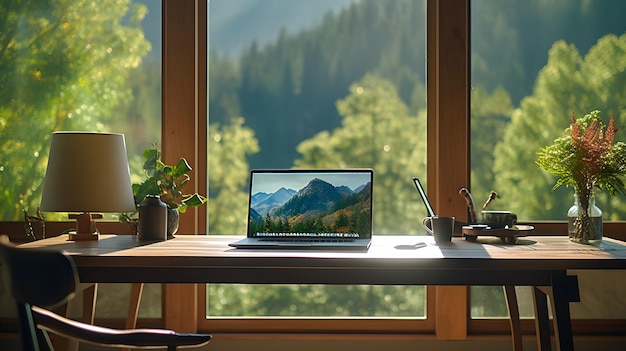 Bureau à domicile avec une vue sereine