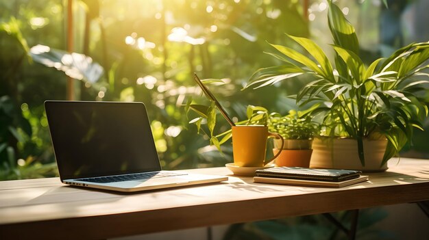 Photo un bureau élégant baigné par le soleil doré