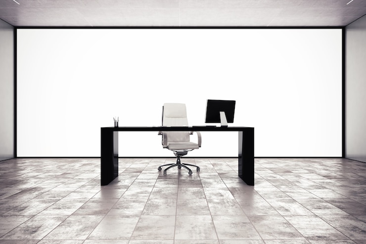 Photo bureau exécutif avec chaise de bureau et ordinateur