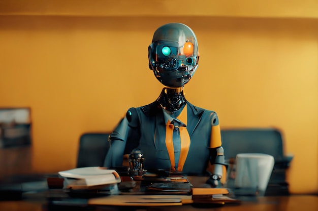 Bureau futuriste avec un ouvrier gestionnaire de robot Ai a généré de l'art