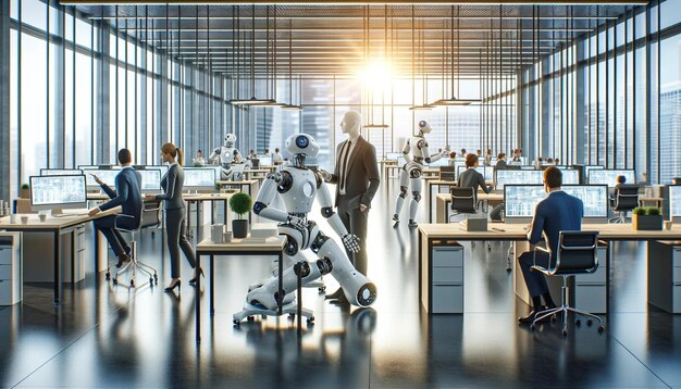 Un bureau futuriste avec des robots