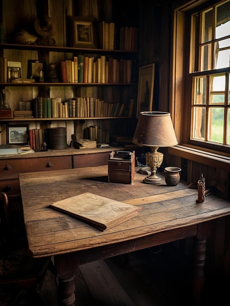 Un bureau avec un livre dessus et un livre sur la table