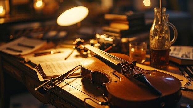 Photo le bureau des maîtres de musique avec des instruments créatifs