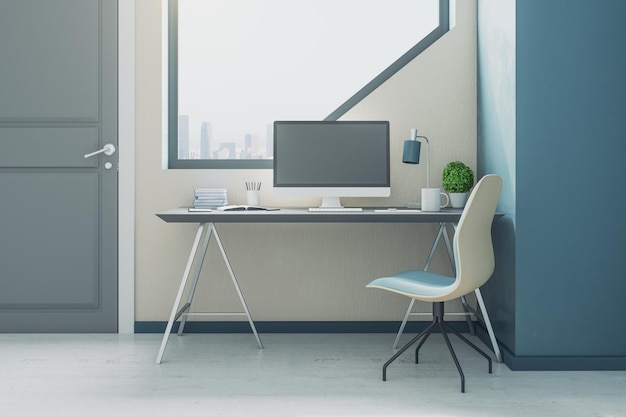 Bureau minimaliste avec ordinateur sur la table
