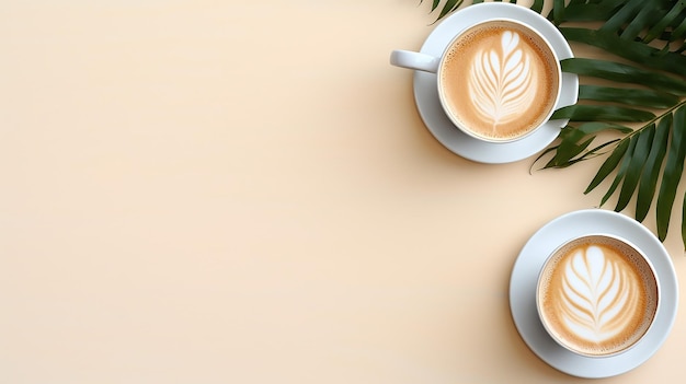 bureau minimaliste plat et hipster avec café et plante