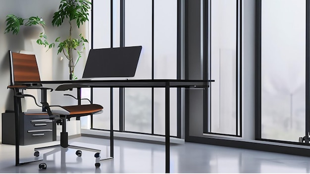 Un bureau moderne et lumineux avec un bureau en verre et une chaise de bureau ergonomique pour le directeur de l'entreprise