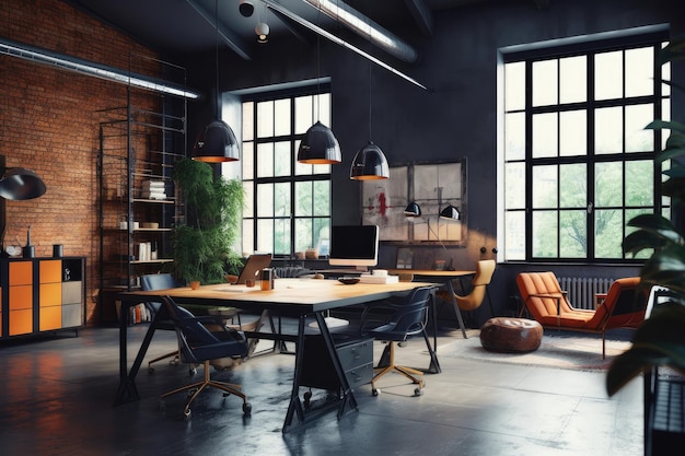 Bureau moderne de style loft ou coworking AI Generative