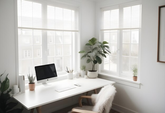 Photo un bureau avec un moniteur et un moniteur dessus