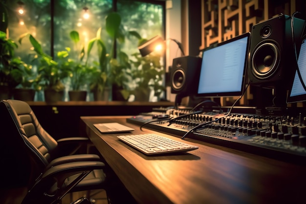 un bureau avec un ordinateur et un clavier