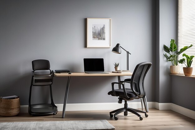 Bureau avec ordinateur portable et chaise prêt pour le travail à domicile