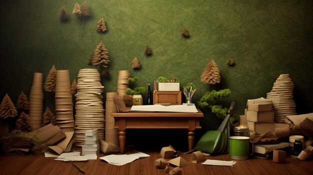 Photo un bureau avec une pile de papier et une pile de papier.