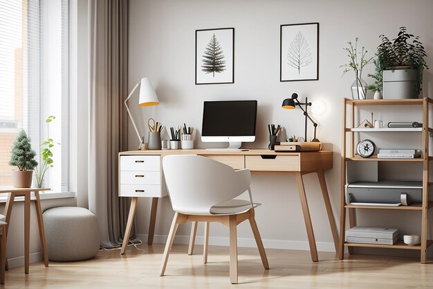 Bureau de style nordique avec bureau et chaise