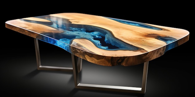 bureau table rivière en epoxy positionné dans une pièce contemporaine