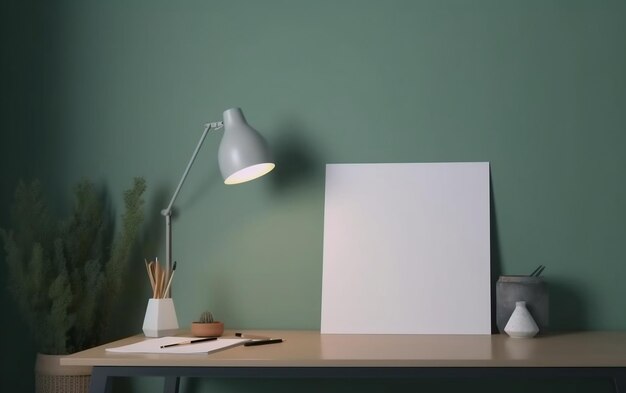 Un bureau avec une toile blanche et une lampe qui dit "je t'aime"