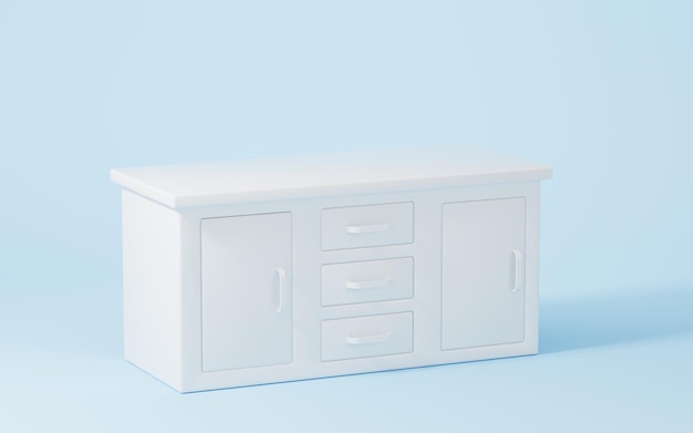 Bureau vide blanc avec fond bleu rendu 3d