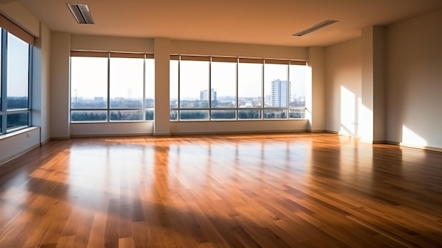 Bureau vide avec plancher en bois