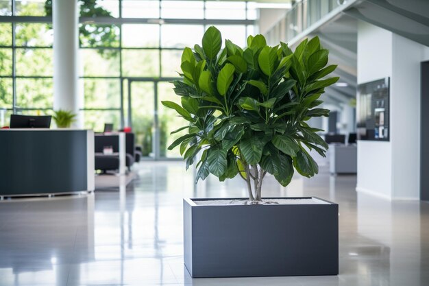 Photo bureau vide avec une plante en pot