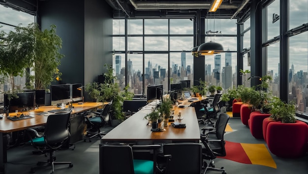 Bureau vide avec des pots de fleurs