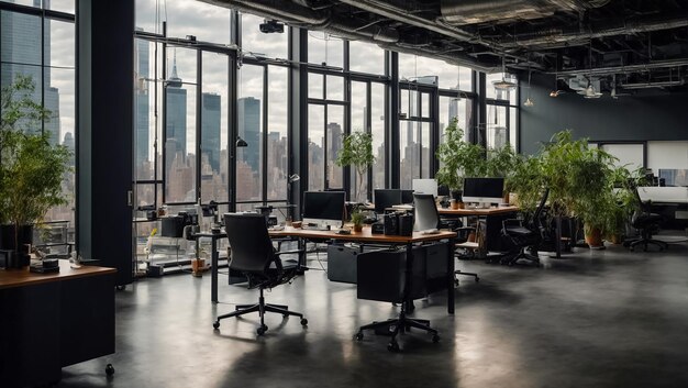 Bureau vide avec des pots de fleurs