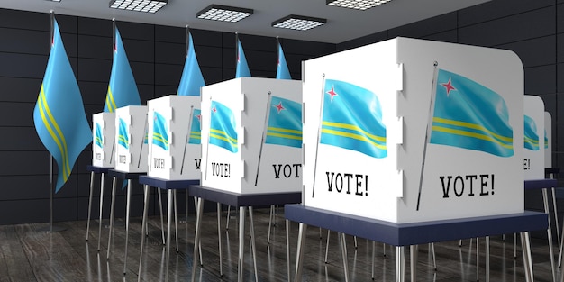 Photo bureau de vote d'aruba avec de nombreux isoloirs concept d'élection illustration 3d