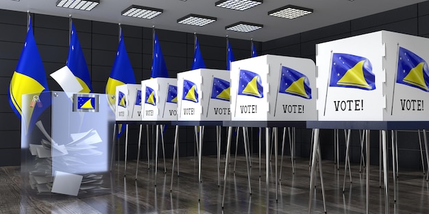 Photo un bureau de vote aux tokélaou avec des urnes et des cabines de vote concept d'élection illustration 3d