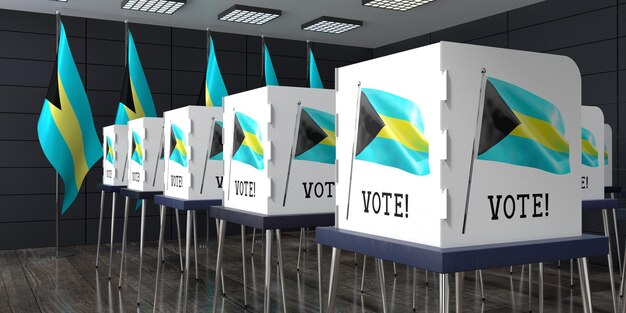 Photo bureau de vote des bahamas avec de nombreux isoloirs concept d'élection illustration 3d