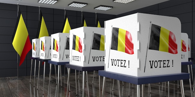 Photo bureau de vote belge avec de nombreux isoloirs concept électoral illustration 3d