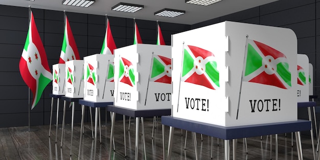 Bureau de vote du Burundi avec de nombreux isoloirs concept d'élection illustration 3D